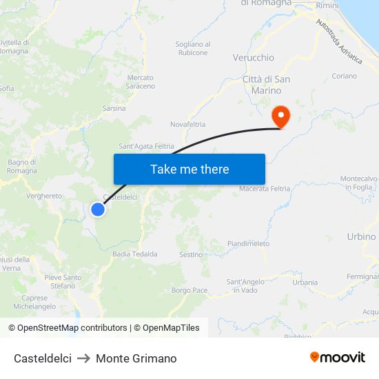 Casteldelci to Monte Grimano map