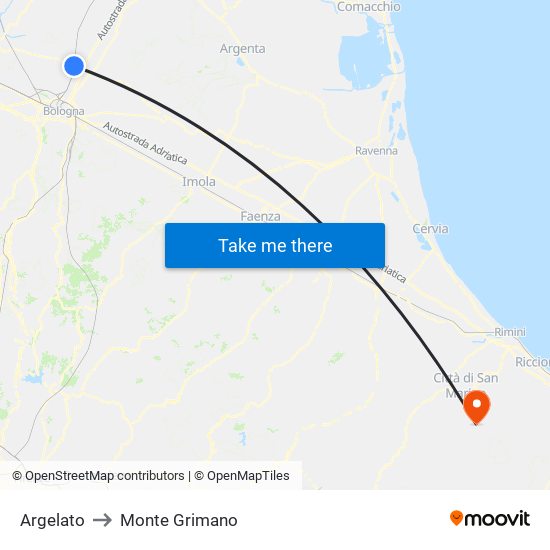 Argelato to Monte Grimano map