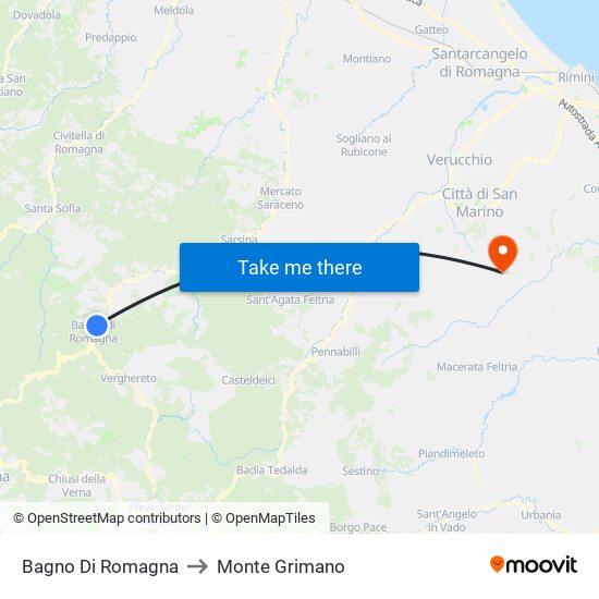 Bagno Di Romagna to Monte Grimano map