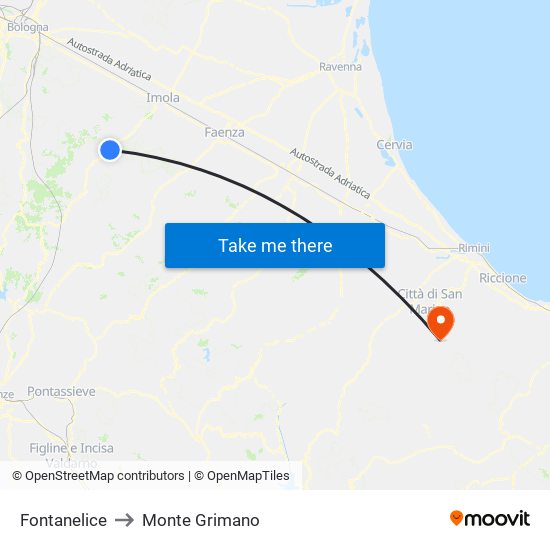 Fontanelice to Monte Grimano map