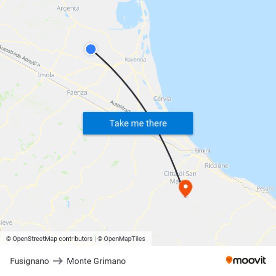 Fusignano to Monte Grimano map