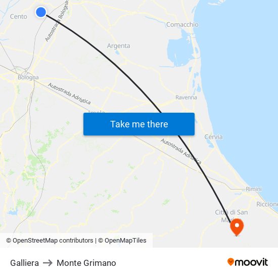 Galliera to Monte Grimano map