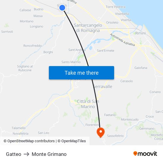 Gatteo to Monte Grimano map