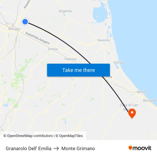 Granarolo Dell' Emilia to Monte Grimano map