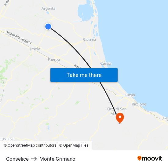 Conselice to Monte Grimano map