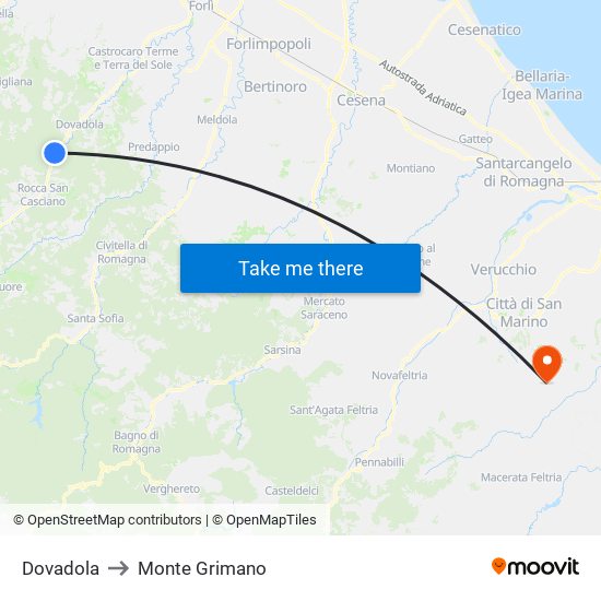 Dovadola to Monte Grimano map