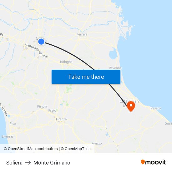 Soliera to Monte Grimano map