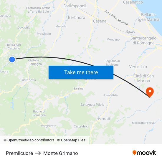 Premilcuore to Monte Grimano map