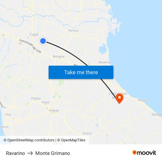 Ravarino to Monte Grimano map