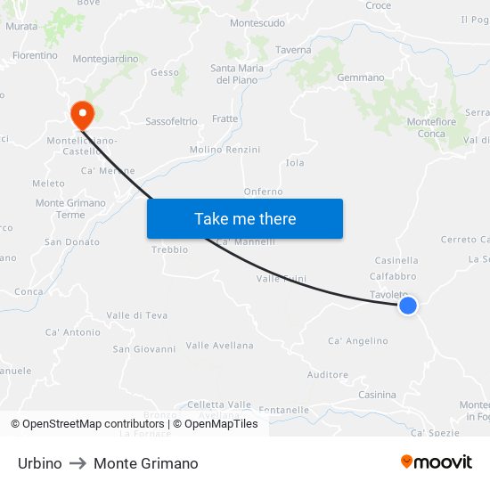 Urbino to Monte Grimano map