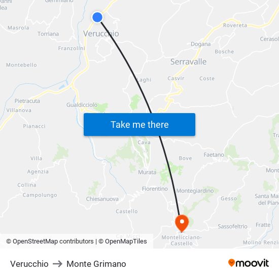 Verucchio to Monte Grimano map