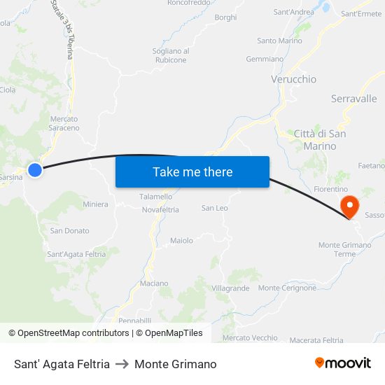 Sant' Agata Feltria to Monte Grimano map