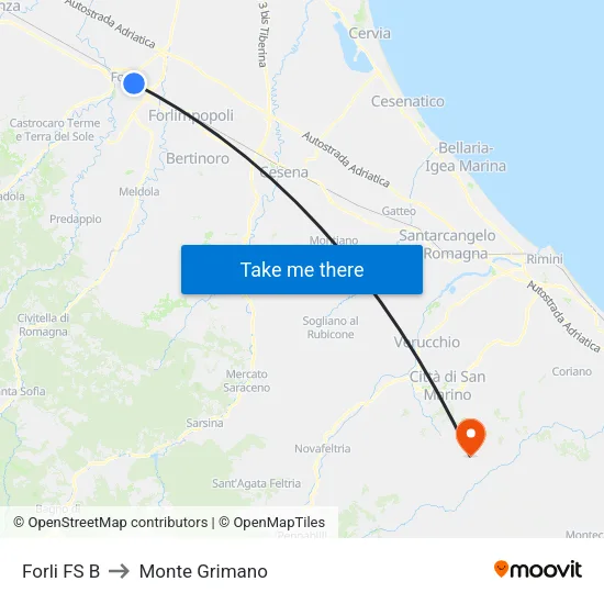 Forli Station B to Monte Grimano map