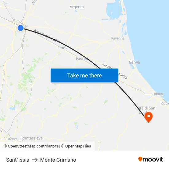 Sant`Isaia to Monte Grimano map