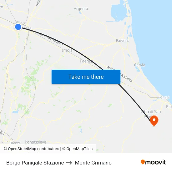 Borgo Panigale Station to Monte Grimano map