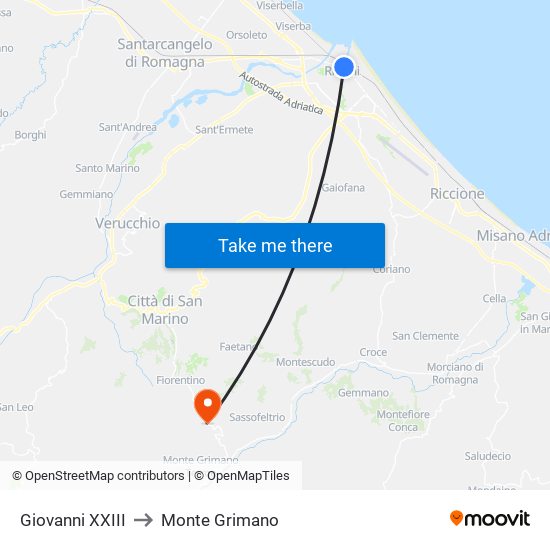 Giovanni XXIII to Monte Grimano map