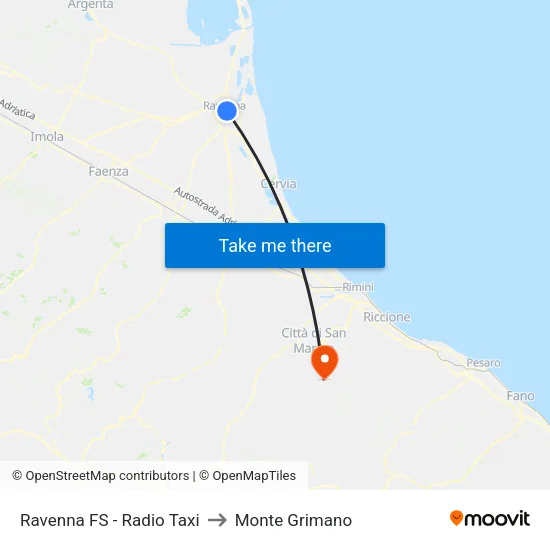 Ravenna Station - Radio Taxi to Monte Grimano map