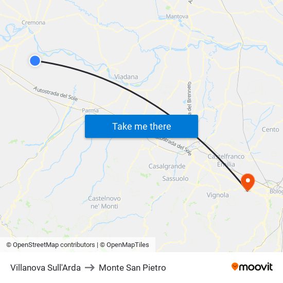 Villanova Sull'Arda to Monte San Pietro map