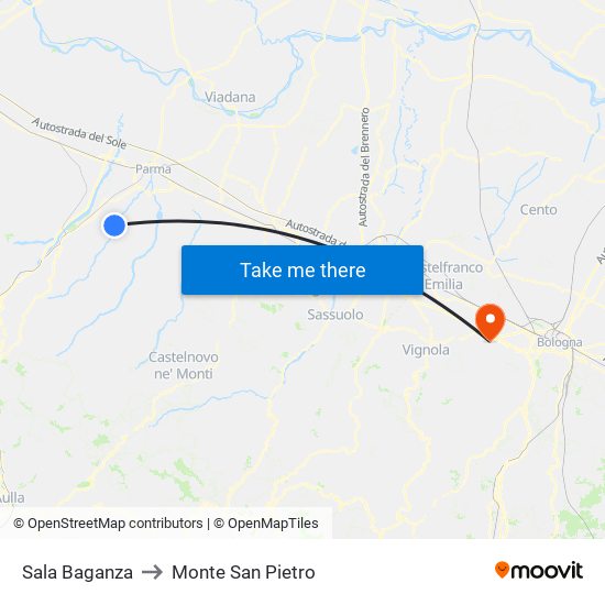 Sala Baganza to Monte San Pietro map