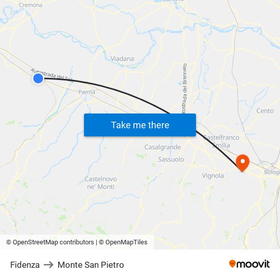 Fidenza to Monte San Pietro map