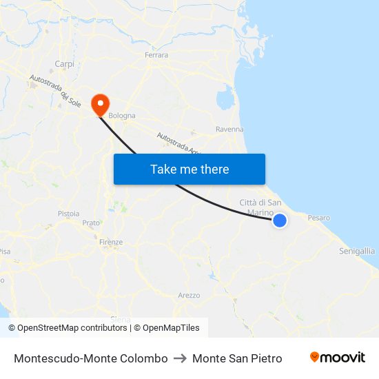 Montescudo-Monte Colombo to Monte San Pietro map