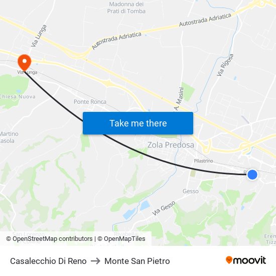 Casalecchio Di Reno to Monte San Pietro map