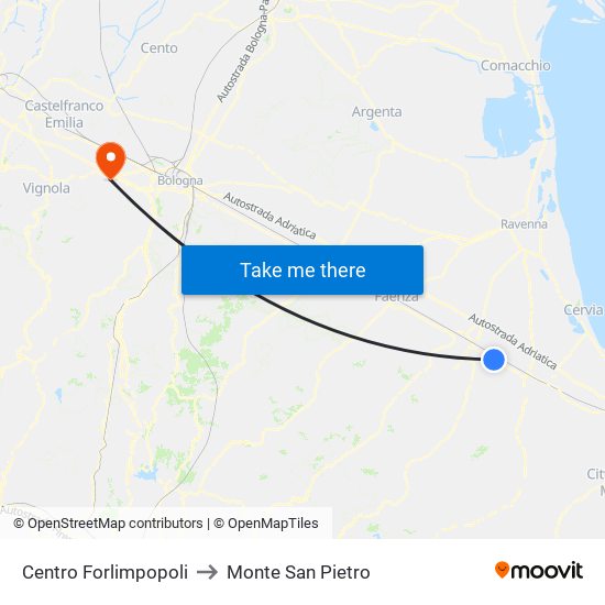 Centro Forlimpopoli to Monte San Pietro map