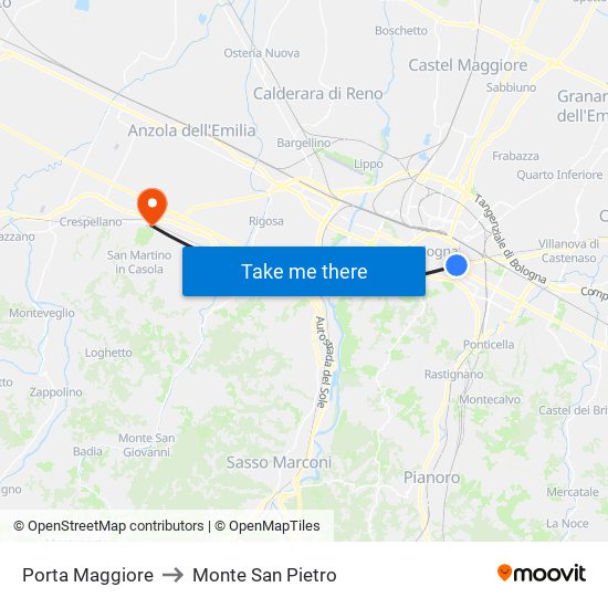 Porta Maggiore to Monte San Pietro map