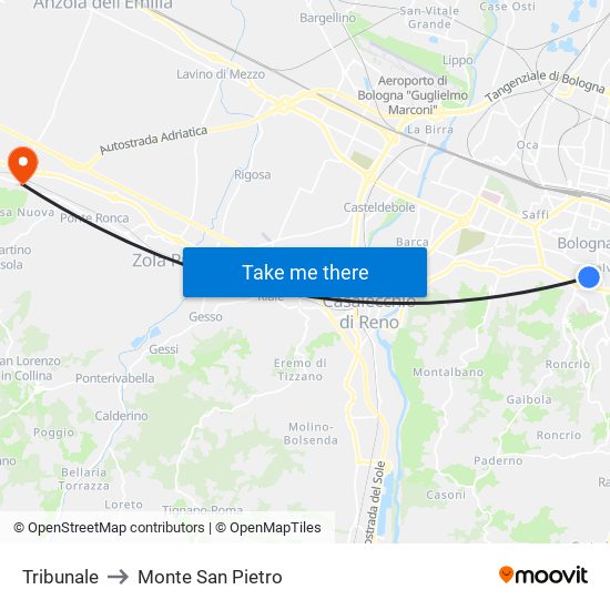 Tribunale to Monte San Pietro map