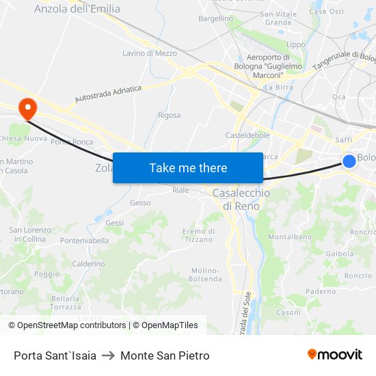 Porta Sant`Isaia to Monte San Pietro map