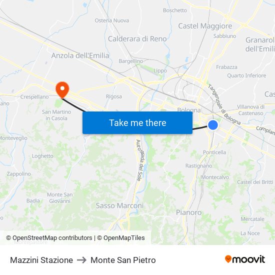 Mazzini Stazione to Monte San Pietro map