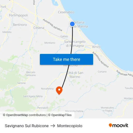 Savignano Sul Rubicone to Montecopiolo map