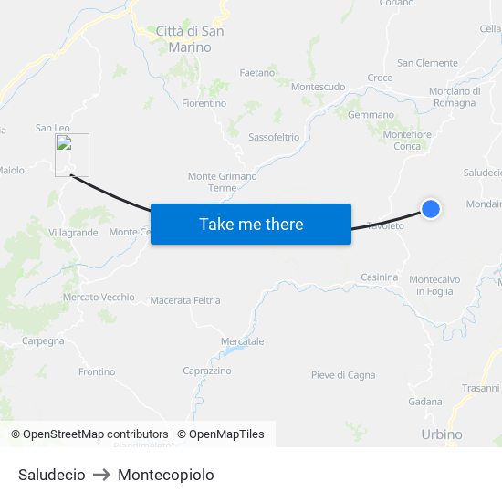 Saludecio to Montecopiolo map
