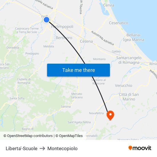 Liberta'-Scuole to Montecopiolo map