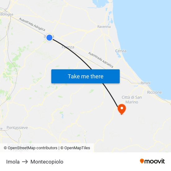 Imola to Montecopiolo map