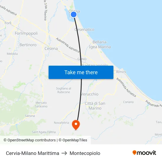 Cervia-Milano Marittima to Montecopiolo map