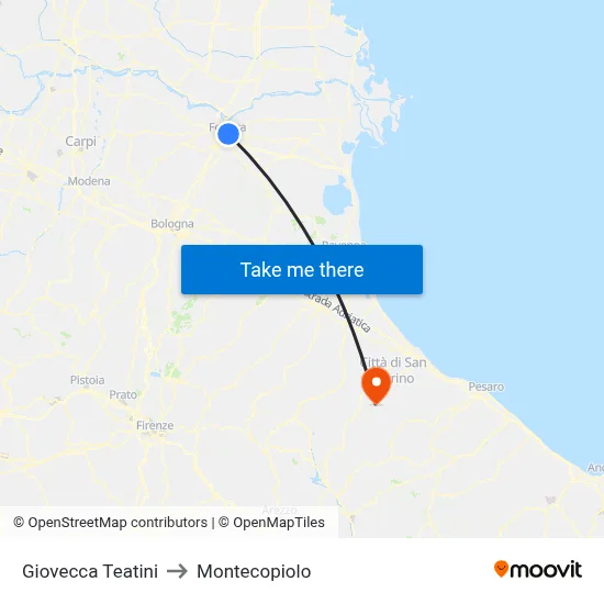 Giovecca Teatini to Montecopiolo map