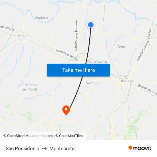 San Possidonio to Montecreto map