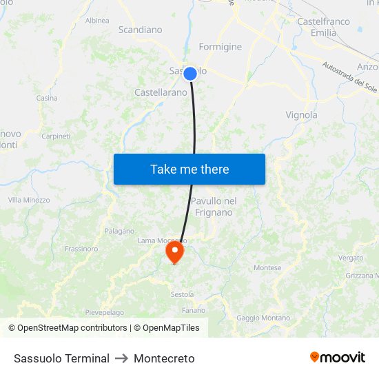 Sassuolo Terminal to Montecreto map