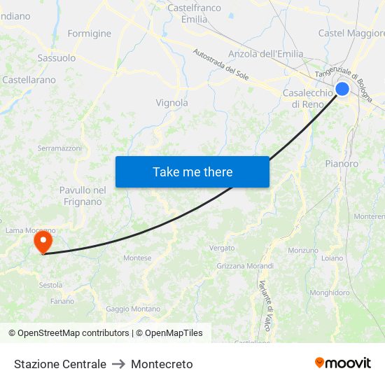 Stazione Centrale to Montecreto map