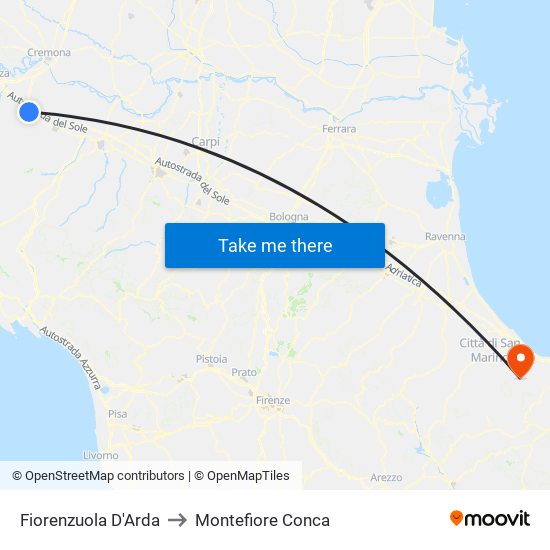 Fiorenzuola D'Arda to Montefiore Conca map