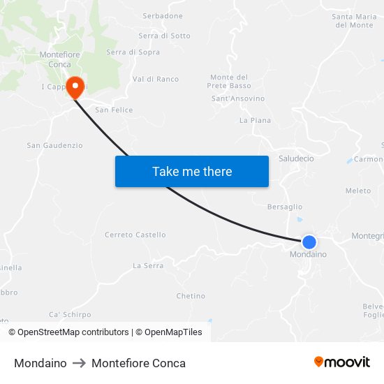 Mondaino to Montefiore Conca map