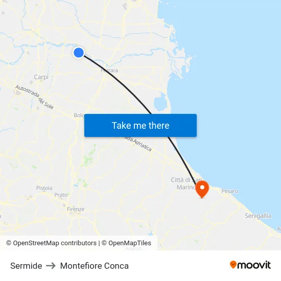Sermide to Montefiore Conca map