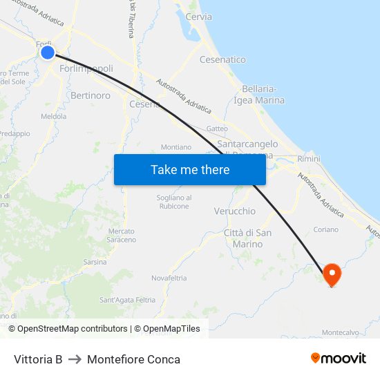 Vittoria B to Montefiore Conca map