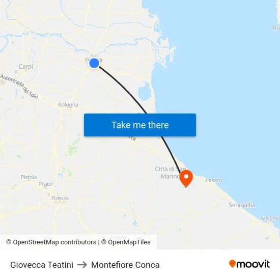 Giovecca Teatini to Montefiore Conca map