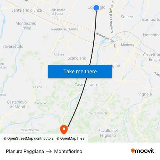 Pianura Reggiana to Montefiorino map