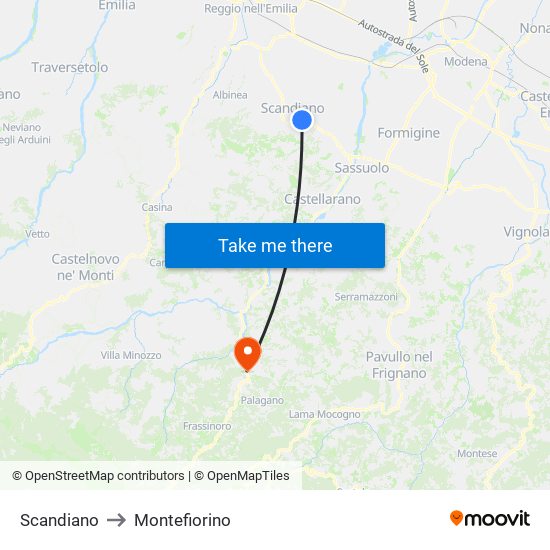 Scandiano to Montefiorino map