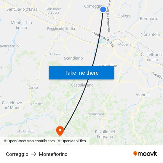 Correggio to Montefiorino map