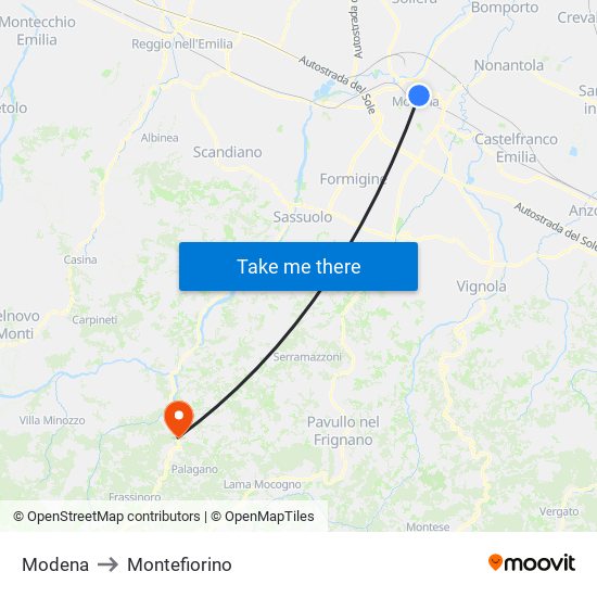 Modena to Montefiorino map