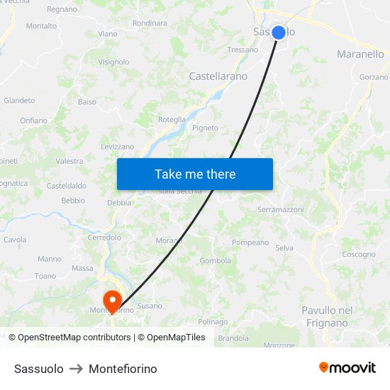 Sassuolo to Montefiorino map